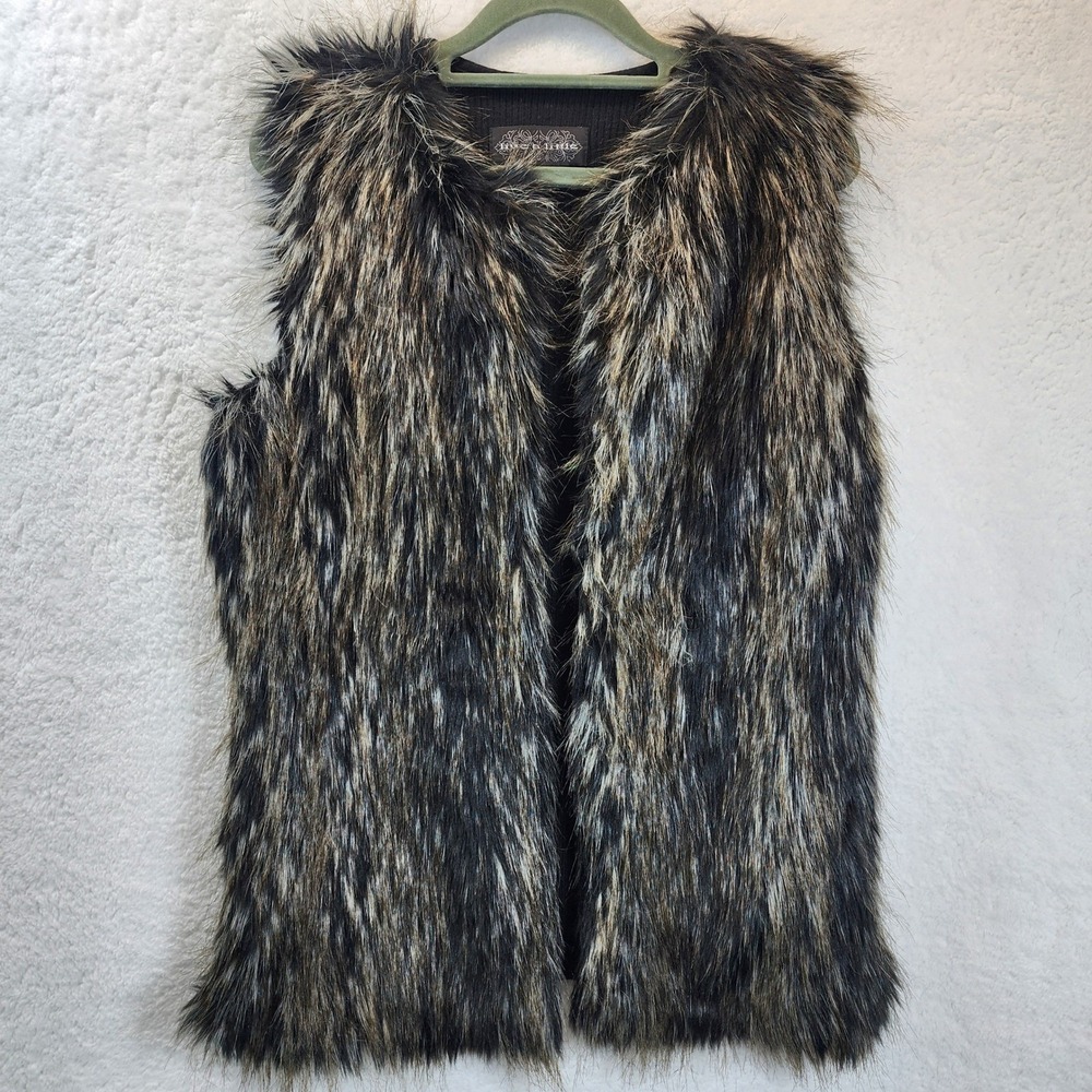 Live a Little Shaggy Faux Fur Vest Womens Medium Knit Back Winter Boho Glam Y2K